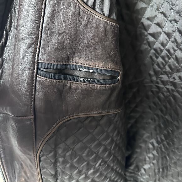 Vintage Claiborne Brown Lambskin Leather Bomber Jacket Men’s XL 90s Distressed - Picture 9 of 16